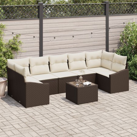 Juego de Sofás de Jardín de 8 Piezas con Cojines Marrón Ratán Poli de , Sofás de exterior - Ref: Foro24-3355307, Precio: 543,...
