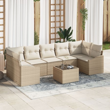 Juego de sofá de jardín de 8 piezas con cojines beige ratán poliéster de , Sofás de exterior - Ref: Foro24-3355310, Precio: 5...