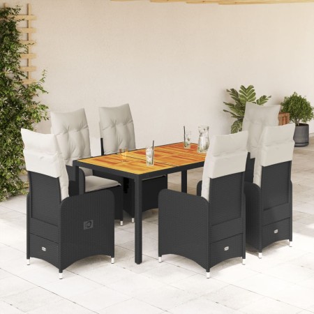 Set de mesa y sillas de jardín 7 pzas y cojines ratán PE negro en Conjuntos de jardín | Comprar online en Foru.es