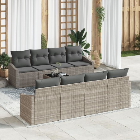 Conjunto de Sofás de Jardín de 7 Piezas con Cojines Gris Claro Ratán Poliéster de , Sofás de exterior - Ref: Foro24-3355321, ...