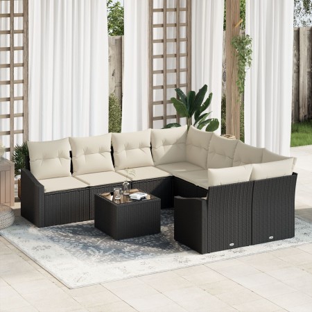 Conjunto de Sofá de Jardín 9 Piezas Crema y Negro de , Sofás de exterior - Ref: Foro24-3355326, Precio: 573,08 €, Descuento: %
