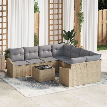 Conjunto de Sofá de Jardín Juego de 9 Beige, Gris Ratán, Poliéster de , Sofás de exterior - Ref: Foro24-3355329, Precio: 626,...