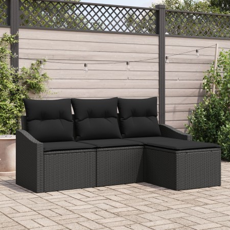 Juego de Sofá de Jardín de 4 Piezas con Cojines de Poliratán Negro de , Sofás de exterior - Ref: Foro24-3355342, Precio: 293,...