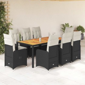 Set de mesa y sillas de jardín 9 pzas y cojines ratán PE negro en Conjuntos de jardín | Comprar online en Foru.es