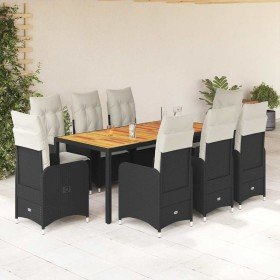 Set de mesa y sillas de jardín 9 pzas y cojines ratán PE negro en Conjuntos de jardín | Comprar online en Foru.es