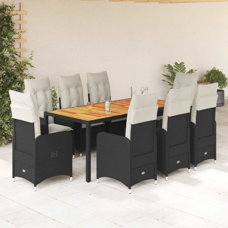 Set de mesa y sillas de jardín 9 pzas y cojines ratán PE negro en Conjuntos de jardín | Comprar online en Foru.es