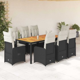 Set de mesa y sillas de jardín 9 pzas y cojines ratán PE negro en Conjuntos de jardín | Comprar online en Foru.es