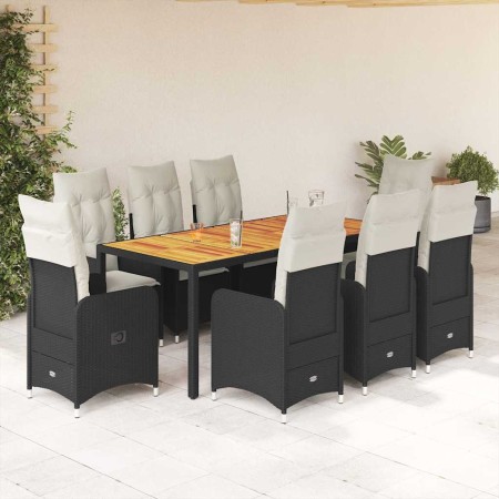 Set de mesa y sillas de jardín 9 pzas y cojines ratán PE negro en Conjuntos de jardín | Comprar online en Foru.es