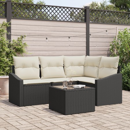 Conjunto de Sofás de Jardín Set de 5 Cojines beige y estructura negra de , Sofás de exterior - Ref: Foro24-3355376, Precio: 3...