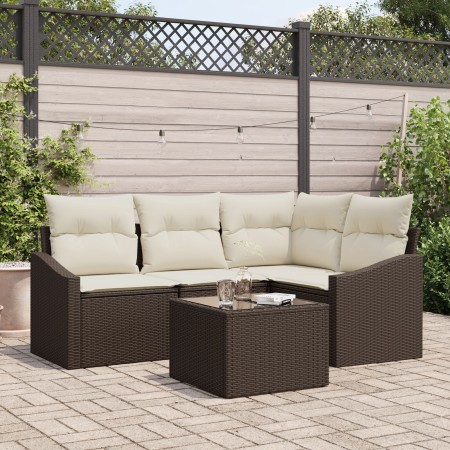 Conjunto de Sofás de Jardín Set de 5 Crema, Marrón de , Sofás de exterior - Ref: Foro24-3355377, Precio: 373,71 €, Descuento: %