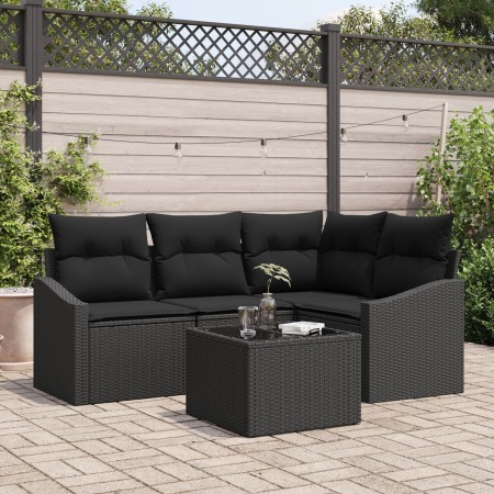 Conjunto de Sofá del Jardín Juego de 5 Negro Ratán, Poliéster de , Sofás de exterior - Ref: Foro24-3355382, Precio: 379,61 €,...