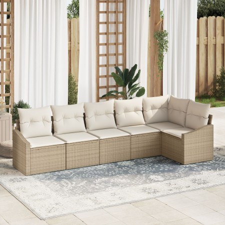 Sofá de Jardín Set de 6 Beige Ratán, Poliéster Sofá de Exterior de , Sofás de exterior - Ref: Foro24-3355410, Precio: 475,76 ...