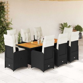 Set de mesa y sillas de jardín 9 pzas y cojines ratán PE negro en Conjuntos de jardín | Comprar online en Foru.es