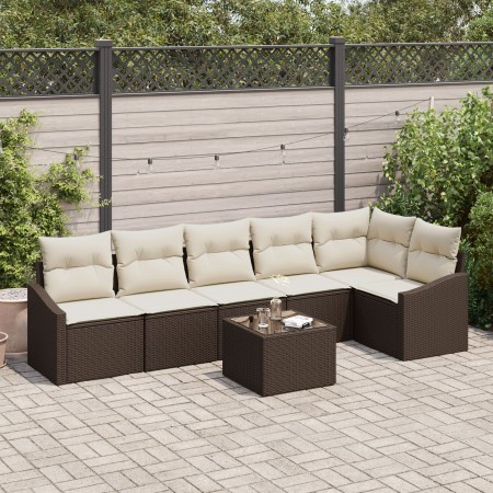 Conjunto de Sofás de Jardín Conjunto de 7 Marrón, Crema de , Sofás de exterior - Ref: Foro24-3355417, Precio: 486,31 €, Descu...