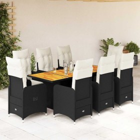 Set de mesa y sillas de jardín 9 pzas y cojines ratán PE negro en Conjuntos de jardín | Comprar online en Foru.es