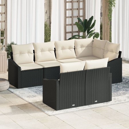 Conjunto de comedor de jardín de 7 piezas con cojines de ratán negro de , Sofás de exterior - Ref: Foro24-3355426, Precio: 53...