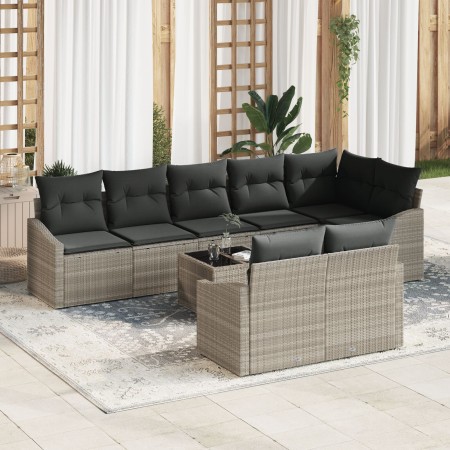 Conjunto de Comedor de Jardín de 9 Piezas con Cojines de Ratán Gris de , Sofás de exterior - Ref: Foro24-3355451, Precio: 692...