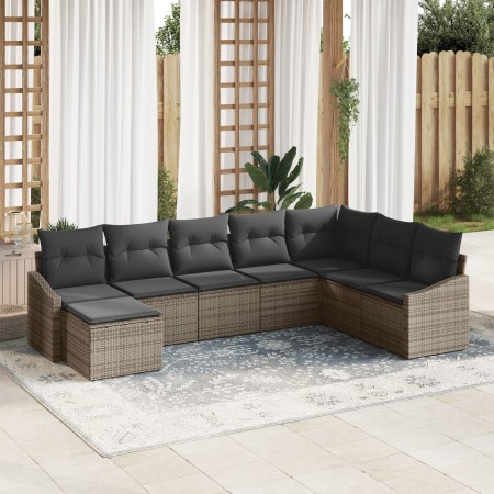 Conjunto de Comedor de Jardín de 8 Piezas con Cojines Gris de Ratán Poli de , Sofás de exterior - Ref: Foro24-3355508, Precio...