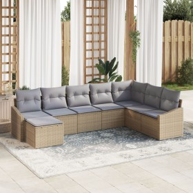 Conjunto de Comedor de Jardín de 8 Piezas con Cojines Beige de Ratán Polimérico de , Sofás de exterior - Ref: Foro24-3355509,...
