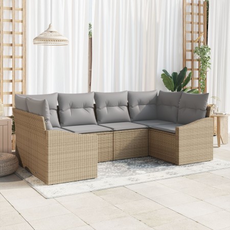 Juego de Sofás de Jardín de 6 Piezas Con Cojines Beige Ratán Poliéster de , Sofás de exterior - Ref: Foro24-3355529, Precio: ...