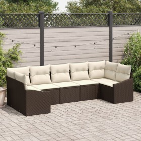 Sofá de Jardín Conjunto de 7 Marrón y Beige Ratán y Poliéster de , Sofás de exterior - Ref: Foro24-3355537, Precio: 496,27 €,...