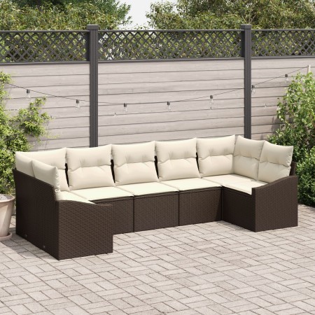 Sofá de Jardín Conjunto de 7 Marrón y Beige Ratán y Poliéster de , Sofás de exterior - Ref: Foro24-3355537, Precio: 496,27 €,...