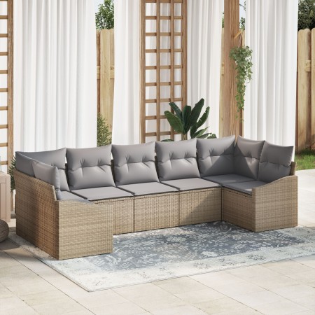Conjunto de Sofá de Jardín Juego de 7 Beige, Gris Ratán, Poliéster de , Sofás de exterior - Ref: Foro24-3355539, Precio: 489,...
