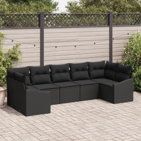 Conjunto de Sofá de Jardín Set de 7 Negro Ratán y Poliéster de , Sofás de exterior - Ref: Foro24-3355542, Precio: 496,77 €, D...