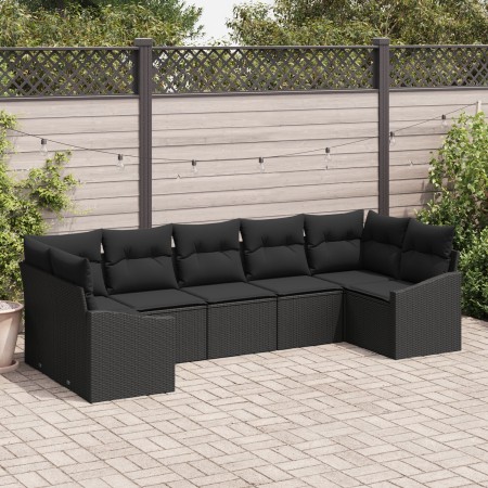 Conjunto de Sofá de Jardín Set de 7 Negro Ratán y Poliéster de , Sofás de exterior - Ref: Foro24-3355542, Precio: 496,77 €, D...