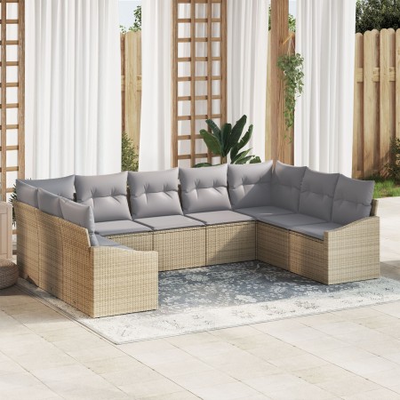 Conjunto de Sofás de Jardín Set de 9 Beige y Gris Ratán, Poliéster de , Sofás de exterior - Ref: Foro24-3355549, Precio: 630,...