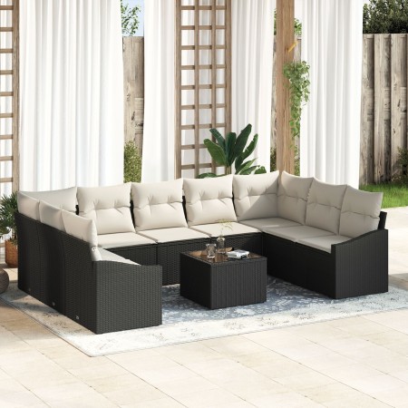 Juego de Sofá de Jardín 10 Piezas Estructura negra, cojines crema de , Sofás de exterior - Ref: Foro24-3355556, Precio: 622,9...