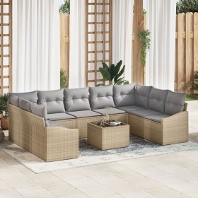 Juego de Sofá de Jardín Set de 10 Beige, Gris Poli Ratán, Tela de , Sofás de exterior - Ref: Foro24-3355559, Precio: 681,01 €...