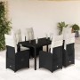 Set de mesa y sillas de jardín 7 pzas y cojines ratán PE negro en Conjuntos de jardín | Comprar online en Foru.es