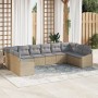 Conjunto de Sofá de Jardín Set de 10 Gris, Natural Ratán, Poliéster de , Sofás de exterior - Ref: Foro24-3355569, Precio: 644...