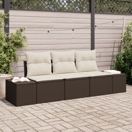 Conjunto de Sofá de Jardín de 3 Piezas con Cojines Marrón Poliratán de , Sofás de exterior - Ref: Foro24-3355587, Precio: 261...