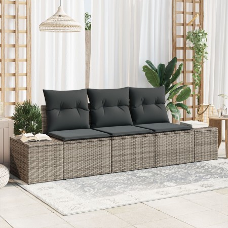 Conjunto de sofá de jardín de 3 piezas con cojines gris ratán sintético de , Sofás de exterior - Ref: Foro24-3355588, Precio:...