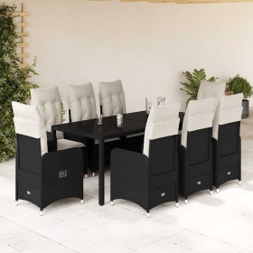 Set de mesa y sillas de jardín 9 pzas y cojines ratán PE negro en Conjuntos de jardín | Comprar online en Foru.es