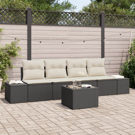 Set de Sofá de Jardín de 5 Piezas con Cojines Ratán Sintético Negro de , Sofás de exterior - Ref: Foro24-3355596, Precio: 353...