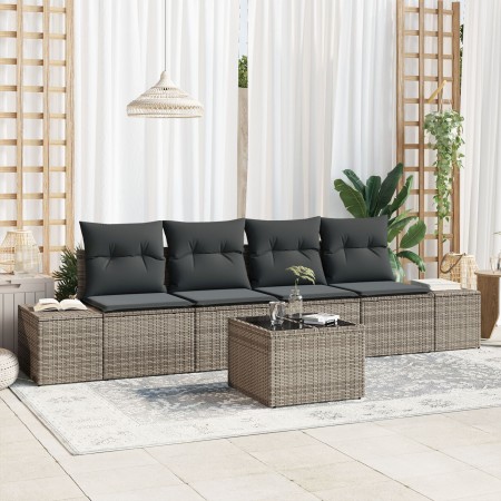 Juego de Sofá de Jardín de 5 Piezas con Cojines Ratán Gris Poliratán de , Sofás de exterior - Ref: Foro24-3355598, Precio: 36...