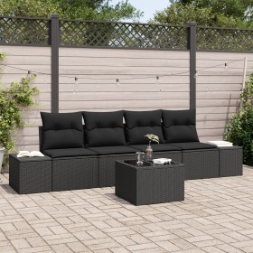 Juego de Sofá de Jardín de 5 Piezas con Cojines de Ratán Negro Poliratán de , Sofás de exterior - Ref: Foro24-3355602, Precio...