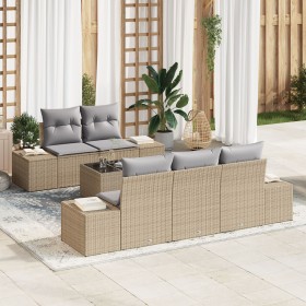 Juego de Sofá de Jardín de 6 Piezas con Cojines Beige de Polirratán de , Sofás de exterior - Ref: Foro24-3355609, Precio: 548...