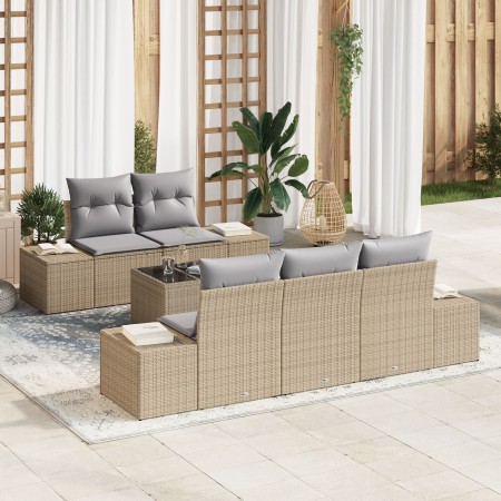 Juego de Sofá de Jardín de 6 Piezas con Cojines Beige de Polirratán de , Sofás de exterior - Ref: Foro24-3355609, Precio: 548...