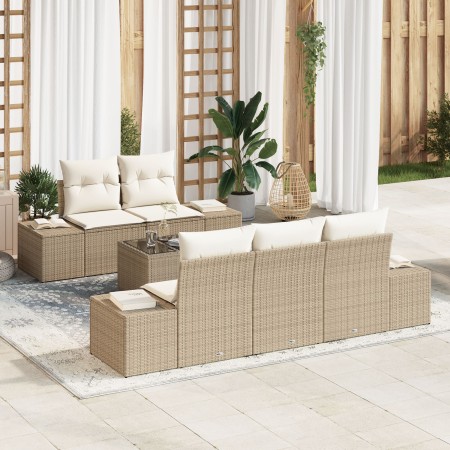 Conjunto de sofá de jardín de 6 piezas con cojines beige poliratán de , Sofás de exterior - Ref: Foro24-3355610, Precio: 543,...