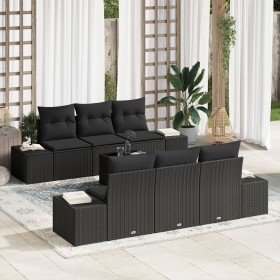 Conjunto de Sofás de Jardín 7 Piezas Negro Ratán, Poliéster de , Sofás de exterior - Ref: Foro24-3355622, Precio: 571,95 €, D...