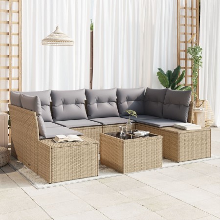 Juego de Sofás de Jardín de 7 Piezas con Cojines Beige Poliratán de , Sofás de exterior - Ref: Foro24-3355629, Precio: 539,37...