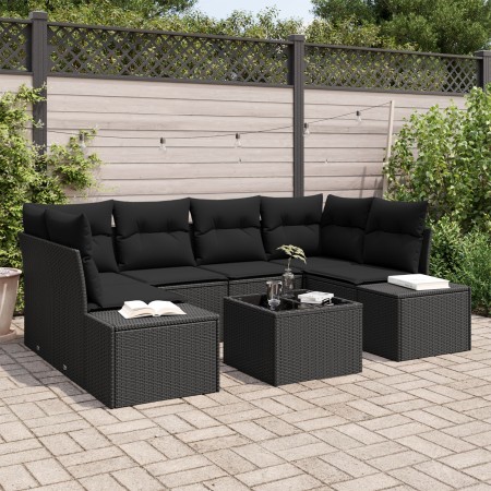Conjunto de Sofás de Jardín de 7 Piezas con Cojines Negros de Polirratán de , Sofás de exterior - Ref: Foro24-3355632, Precio...