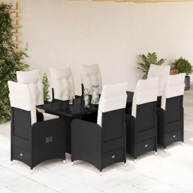 Set de mesa y sillas de jardín 9 pzas y cojines ratán PE negro en Conjuntos de jardín | Comprar online en Foru.es