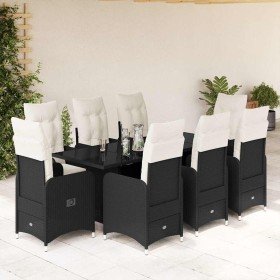 Set de mesa y sillas de jardín 9 pzas y cojines ratán PE negro en Conjuntos de jardín | Comprar online en Foru.es