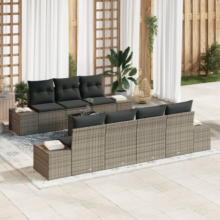 Juego de Sofá de Jardín de 8 Piezas con Cojines Gris Poliratán de , Sofás de exterior - Ref: Foro24-3355638, Precio: 608,99 €...