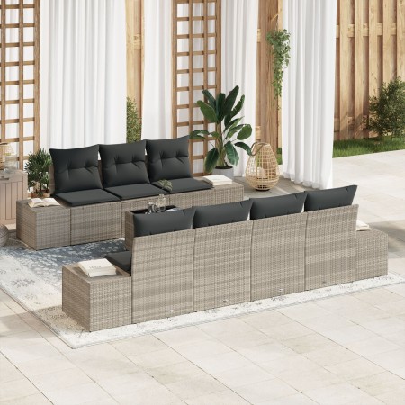 Conjunto de Sofá de Jardín de 8 Piezas con Cojines Gris Claro de Ratán Sintético de , Sofás de exterior - Ref: Foro24-3355641...